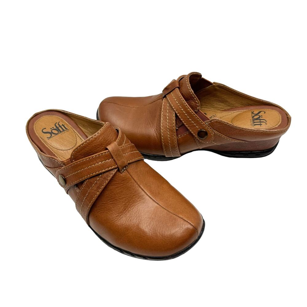 Sofft Nikkol Hero NWOB Cognac Brown Leather Round Toe Slip On Comfort Mules
